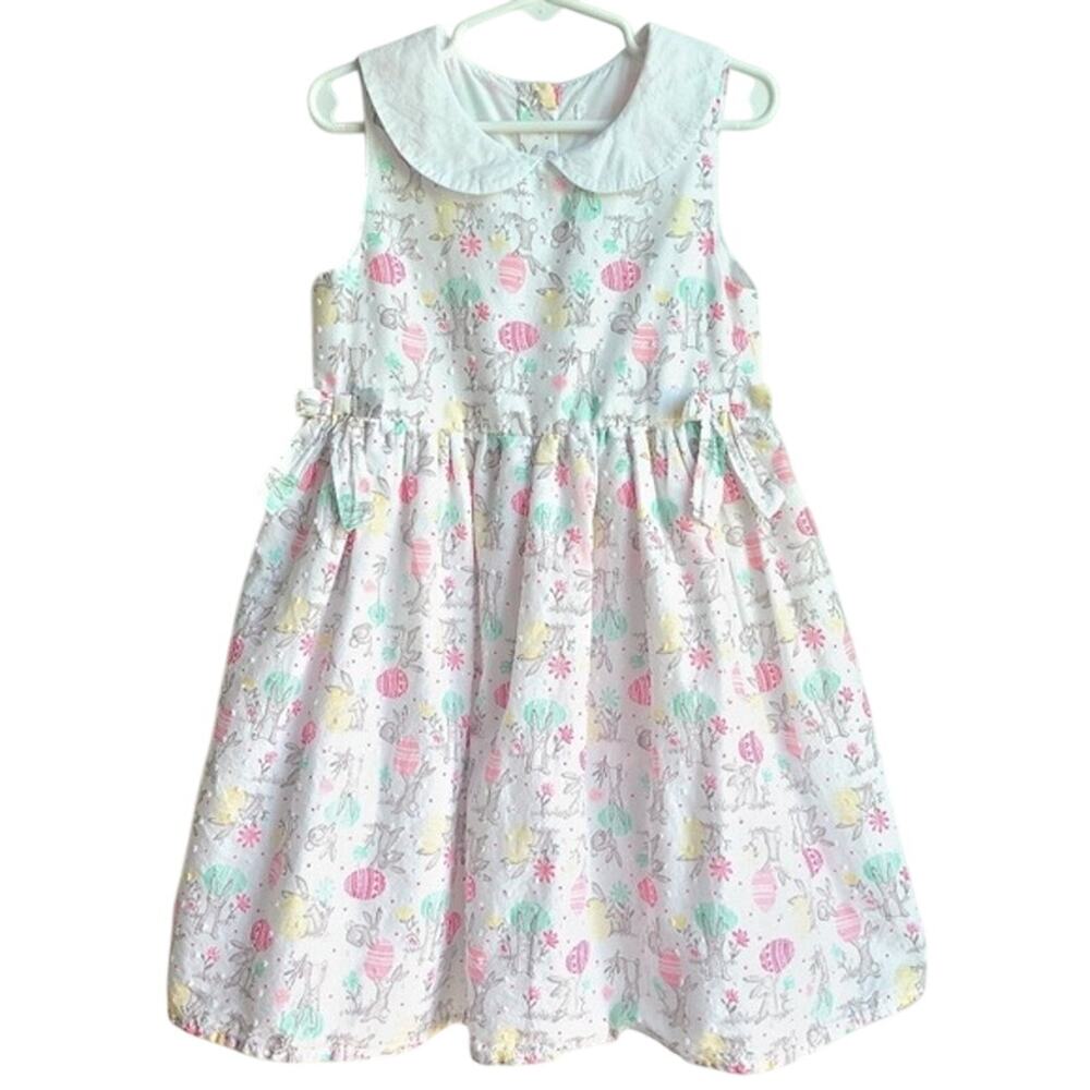 Cupcakes and Cashmere Peter Pan Collar Lined Easter Bunny Sleeveless Dress Sz 7